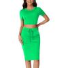 imageLYANER Womens 2 Piece Outfits Crew Neck Short Sleeve Crop Tee Top and Bodycon Midi Skirt SetGreen
