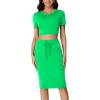 imageLYANER Womens 2 Piece Outfits Crew Neck Short Sleeve Crop Tee Top and Bodycon Midi Skirt SetGreen