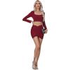 imageLYANER Womens 2 Piece Outfits Square Neck Slim Fit Crop Top and Cross Wrap Mini Skirt Set