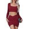 imageLYANER Womens 2 Piece Outfits Square Neck Slim Fit Crop Top and Cross Wrap Mini Skirt Set