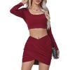imageLYANER Womens 2 Piece Outfits Square Neck Slim Fit Crop Top and Cross Wrap Mini Skirt Set