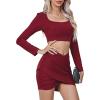 imageLYANER Womens 2 Piece Outfits Square Neck Slim Fit Crop Top and Cross Wrap Mini Skirt Set