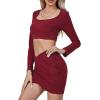 imageLYANER Womens 2 Piece Outfits Square Neck Slim Fit Crop Top and Cross Wrap Mini Skirt Set