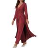 imageLYANER Womens 2 Pieces Outfits Twist Knot High Slit Front Long Sleeve Pants SetsRed
