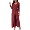 imageLYANER Womens 2 Pieces Outfits Twist Knot High Slit Front Long Sleeve Pants SetsRed