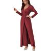 imageLYANER Womens 2 Pieces Outfits Twist Knot High Slit Front Long Sleeve Pants SetsRed