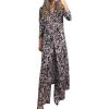 imageLYANER Womens 2 Pieces Outfits Twist Knot High Slit Front Long Sleeve Pants SetsZebra