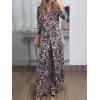 imageLYANER Womens 2 Pieces Outfits Twist Knot High Slit Front Long Sleeve Pants SetsZebra