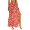 imageLYANER Womens Bohemian Floral Print High Waist Split Hem Slit Maxi Long SkirtRed
