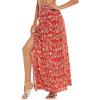 imageLYANER Womens Bohemian Floral Print High Waist Split Hem Slit Maxi Long SkirtRed