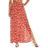 imageLYANER Womens Bohemian Floral Print High Waist Split Hem Slit Maxi Long SkirtRed