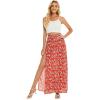 imageLYANER Womens Bohemian Floral Print High Waist Split Hem Slit Maxi Long SkirtRed