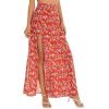 imageLYANER Womens Bohemian Floral Print High Waist Split Hem Slit Maxi Long SkirtRed