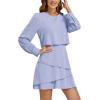 imageLYANER Womens Casual Crewneck Long Sleeve Layered Ruffle Hem A Line Mini DressAzure