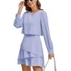 imageLYANER Womens Casual Crewneck Long Sleeve Layered Ruffle Hem A Line Mini DressAzure