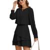 imageLYANER Womens Casual Crewneck Long Sleeve Layered Ruffle Hem A Line Mini DressBlack