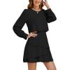 imageLYANER Womens Casual Crewneck Long Sleeve Layered Ruffle Hem A Line Mini DressBlack