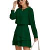 imageLYANER Womens Casual Crewneck Long Sleeve Layered Ruffle Hem A Line Mini DressDark Green