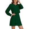 imageLYANER Womens Casual Crewneck Long Sleeve Layered Ruffle Hem A Line Mini DressDark Green