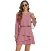 imageLYANER Womens Casual Crewneck Long Sleeve Layered Ruffle Hem A Line Mini DressDusty Pink