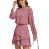 imageLYANER Womens Casual Crewneck Long Sleeve Layered Ruffle Hem A Line Mini DressDusty Pink