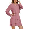 imageLYANER Womens Casual Crewneck Long Sleeve Layered Ruffle Hem A Line Mini DressDusty Pink