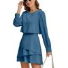 imageLYANER Womens Casual Crewneck Long Sleeve Layered Ruffle Hem A Line Mini DressLake Blue
