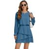 imageLYANER Womens Casual Crewneck Long Sleeve Layered Ruffle Hem A Line Mini DressLake Blue
