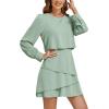 imageLYANER Womens Casual Crewneck Long Sleeve Layered Ruffle Hem A Line Mini DressLight Green