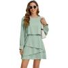 imageLYANER Womens Casual Crewneck Long Sleeve Layered Ruffle Hem A Line Mini DressLight Green