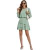 imageLYANER Womens Casual Crewneck Long Sleeve Layered Ruffle Hem A Line Mini DressLight Green