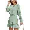 imageLYANER Womens Casual Crewneck Long Sleeve Layered Ruffle Hem A Line Mini DressLight Green
