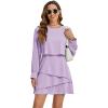 imageLYANER Womens Casual Crewneck Long Sleeve Layered Ruffle Hem A Line Mini DressLilac