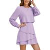 imageLYANER Womens Casual Crewneck Long Sleeve Layered Ruffle Hem A Line Mini DressLilac