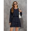 imageLYANER Womens Casual Crewneck Long Sleeve Layered Ruffle Hem A Line Mini DressNavy Blue