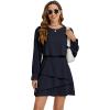 imageLYANER Womens Casual Crewneck Long Sleeve Layered Ruffle Hem A Line Mini DressNavy Blue