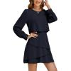 imageLYANER Womens Casual Crewneck Long Sleeve Layered Ruffle Hem A Line Mini DressNavy Blue