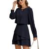 imageLYANER Womens Casual Crewneck Long Sleeve Layered Ruffle Hem A Line Mini DressNavy Blue