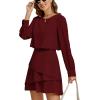 imageLYANER Womens Casual Crewneck Long Sleeve Layered Ruffle Hem A Line Mini DressPure Burgundy