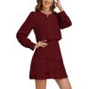 imageLYANER Womens Casual Crewneck Long Sleeve Layered Ruffle Hem A Line Mini DressPure Burgundy