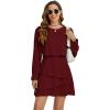 imageLYANER Womens Casual Crewneck Long Sleeve Layered Ruffle Hem A Line Mini DressPure Burgundy