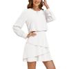 imageLYANER Womens Casual Crewneck Long Sleeve Layered Ruffle Hem A Line Mini DressPure White