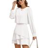 imageLYANER Womens Casual Crewneck Long Sleeve Layered Ruffle Hem A Line Mini DressPure White