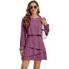 imageLYANER Womens Casual Crewneck Long Sleeve Layered Ruffle Hem A Line Mini DressPurple