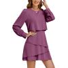 imageLYANER Womens Casual Crewneck Long Sleeve Layered Ruffle Hem A Line Mini DressPurple