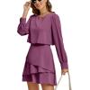 imageLYANER Womens Casual Crewneck Long Sleeve Layered Ruffle Hem A Line Mini DressPurple