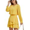 imageLYANER Womens Casual Crewneck Long Sleeve Layered Ruffle Hem A Line Mini DressYellow