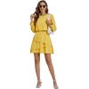 imageLYANER Womens Casual Crewneck Long Sleeve Layered Ruffle Hem A Line Mini DressYellow