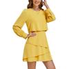 imageLYANER Womens Casual Crewneck Long Sleeve Layered Ruffle Hem A Line Mini DressYellow