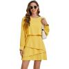 imageLYANER Womens Casual Crewneck Long Sleeve Layered Ruffle Hem A Line Mini DressYellow